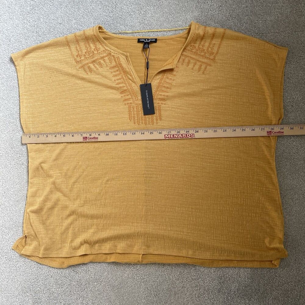 Cable & Gauge Woman Flowy Blouse Top Boho Embroidered Cap Sleeve Yellow Size 3X - Picture 12 of 13